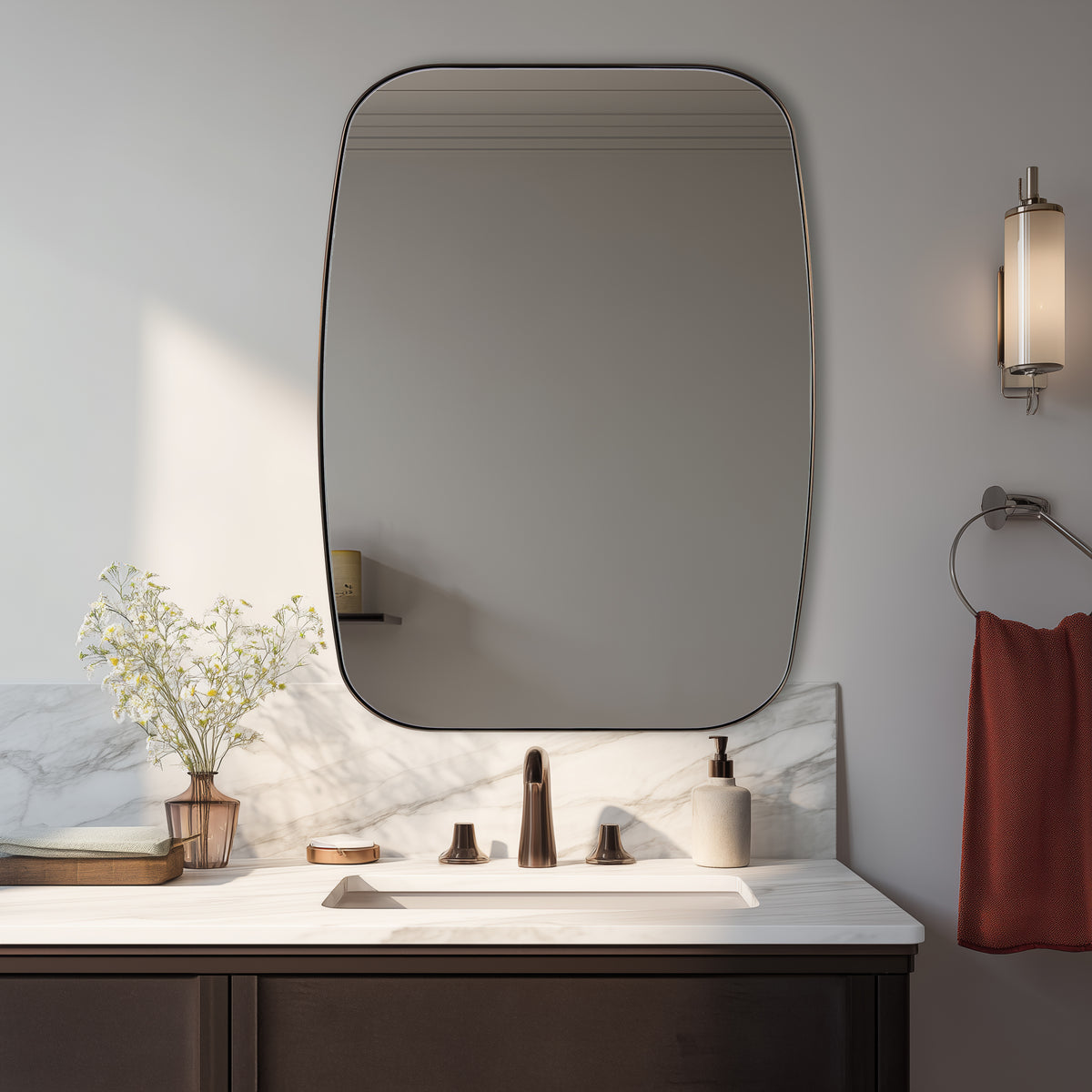 Modern Oval Oblong Bathroom Vanity Mirror | Stainless Steel Frame