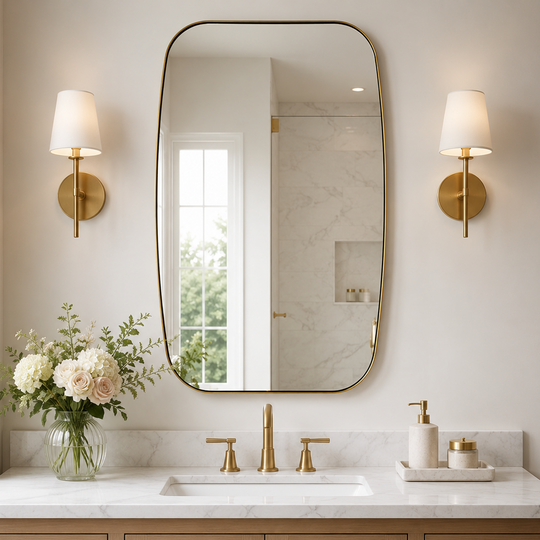 Modern Oval Oblong Bathroom Vanity Mirror | Stainless Steel Frame