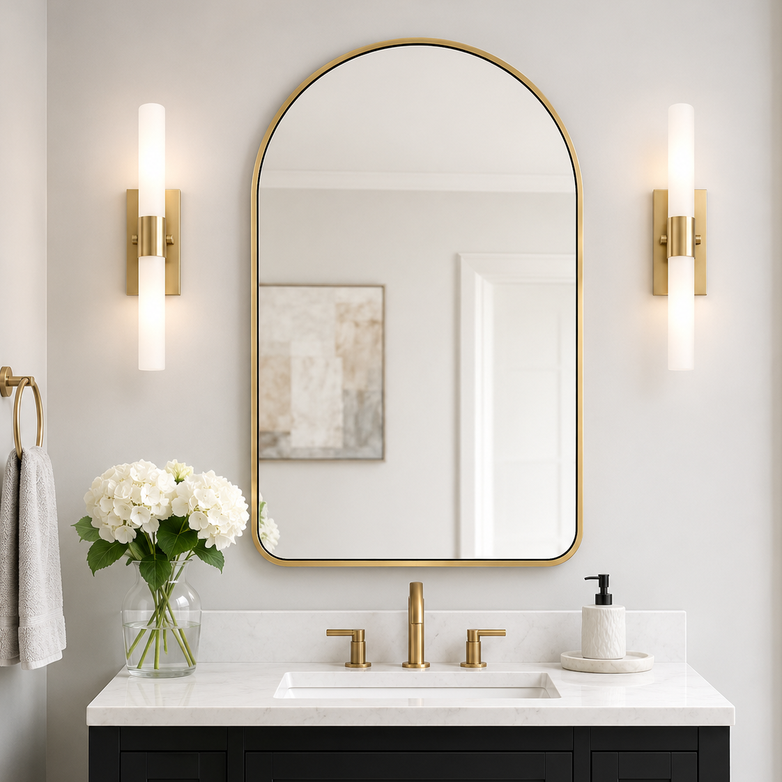 Contemporary Arched Bathroom Vanity Mirror Arch Wall Mirror |Stainless Steel Framed