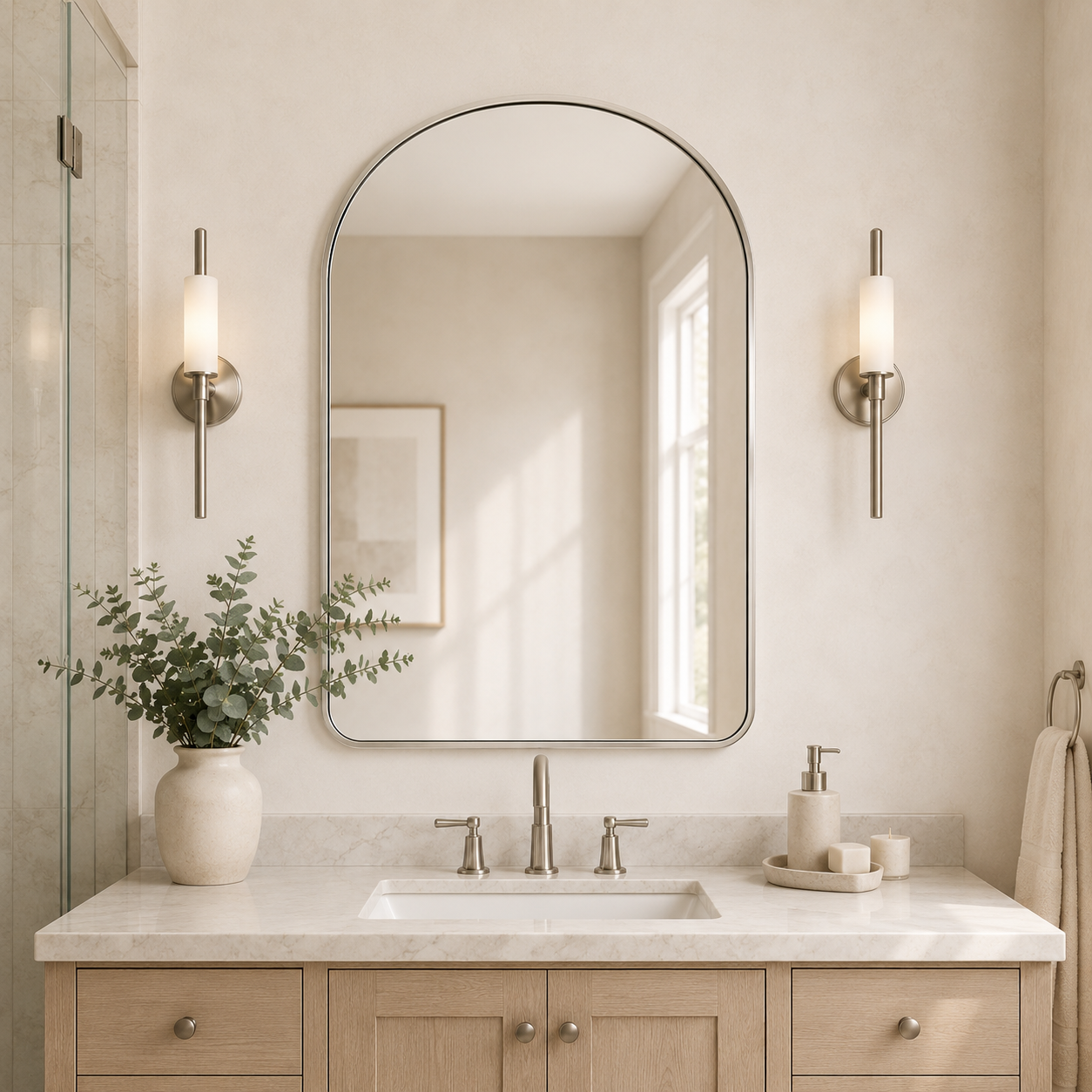 Contemporary Arched Bathroom Vanity Mirror Arch Wall Mirror |Stainless Steel Framed