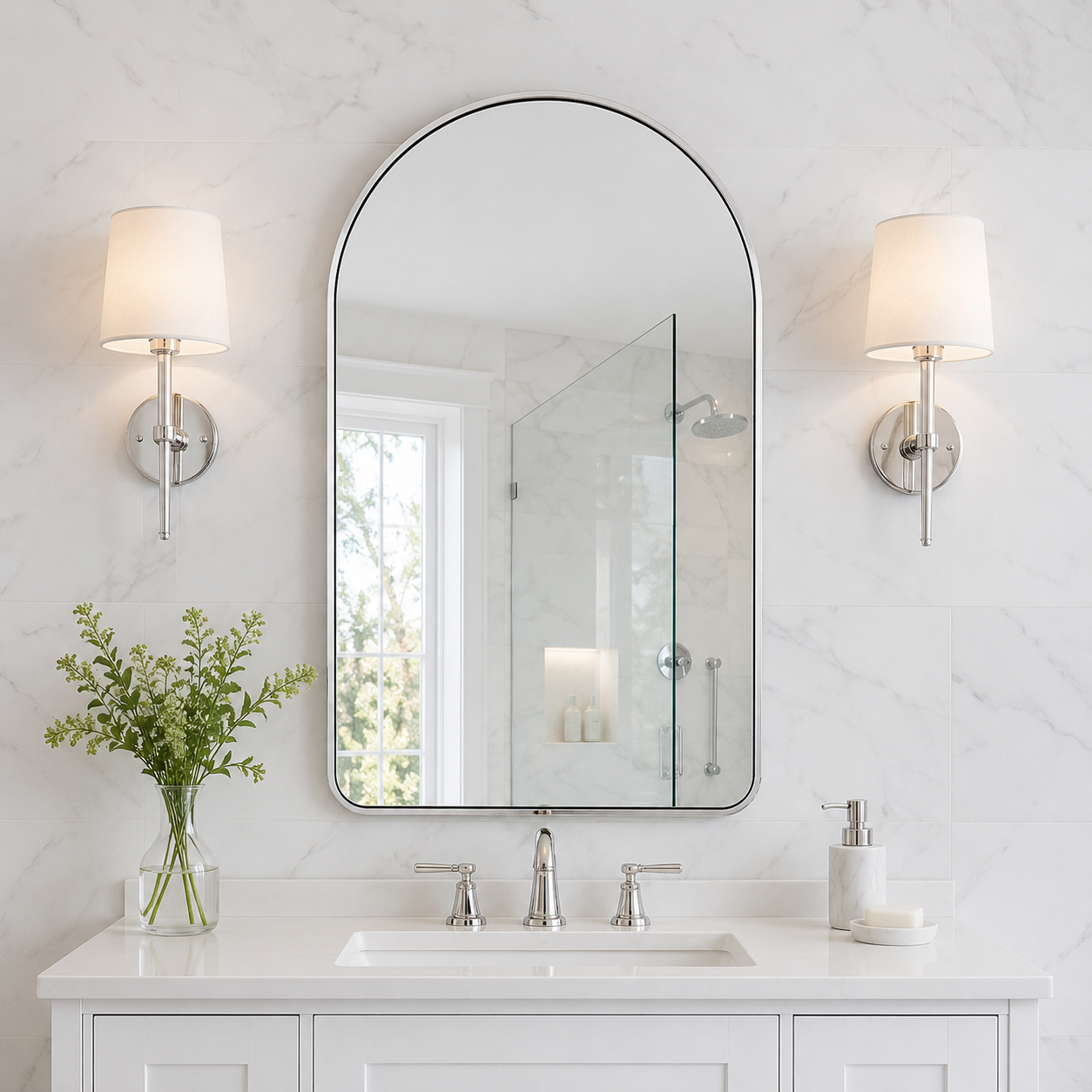 Contemporary Arched Bathroom Vanity Mirror Arch Wall Mirror |Stainless Steel Framed