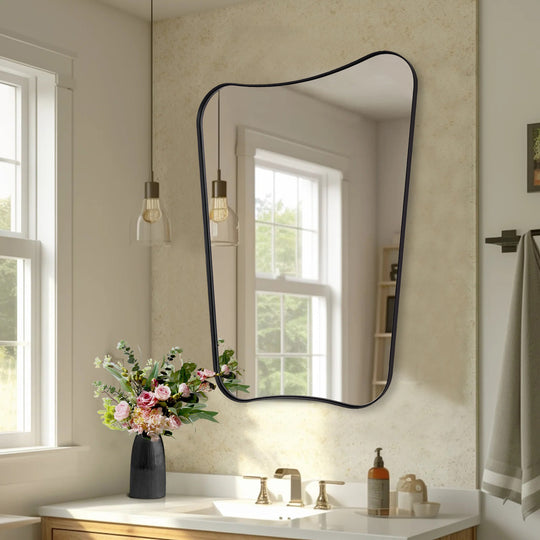 Concave Top Scalloped Asymmetrical Mirror |Stainless Steel Frame