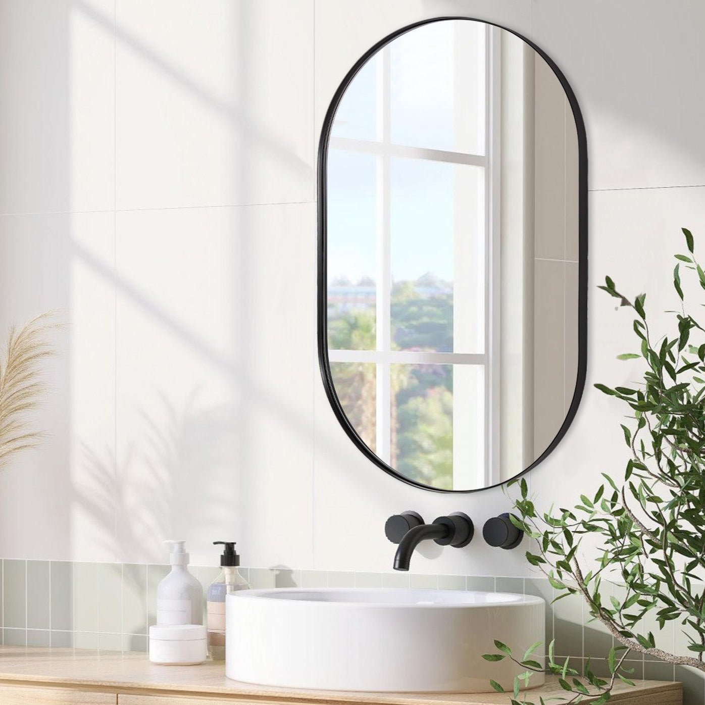 Contemporary Pill / Capsule Shaped Bathroom Wall Mirrors | Stainless Steel Framed