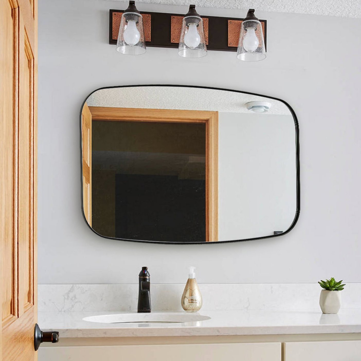 Modern Oblong Bathroom Mirror Long Oval Mirror with Stainless Steel Frame