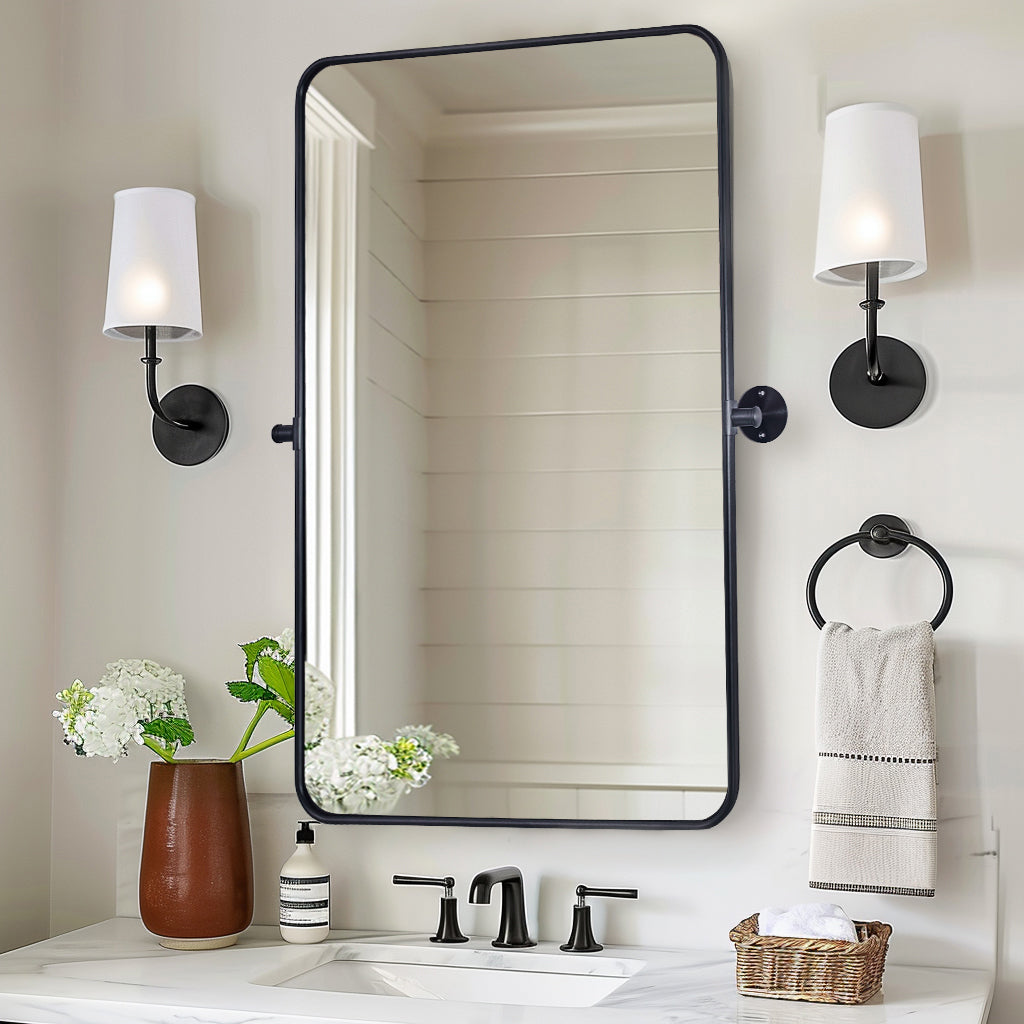 Modern Rectangle Pivot Mirror Adjustable Tilting Bathroom Mirror | Aluminum Frame