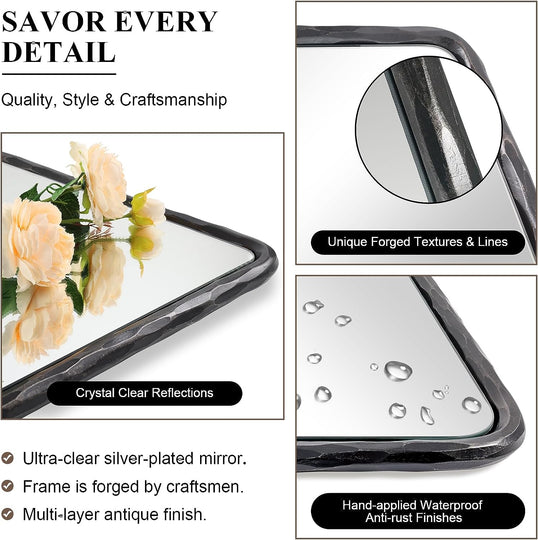 Vintage Hand Hammer Frame  Forged Iron Rectangle Wall Mirrors Wrought Iron Mirror