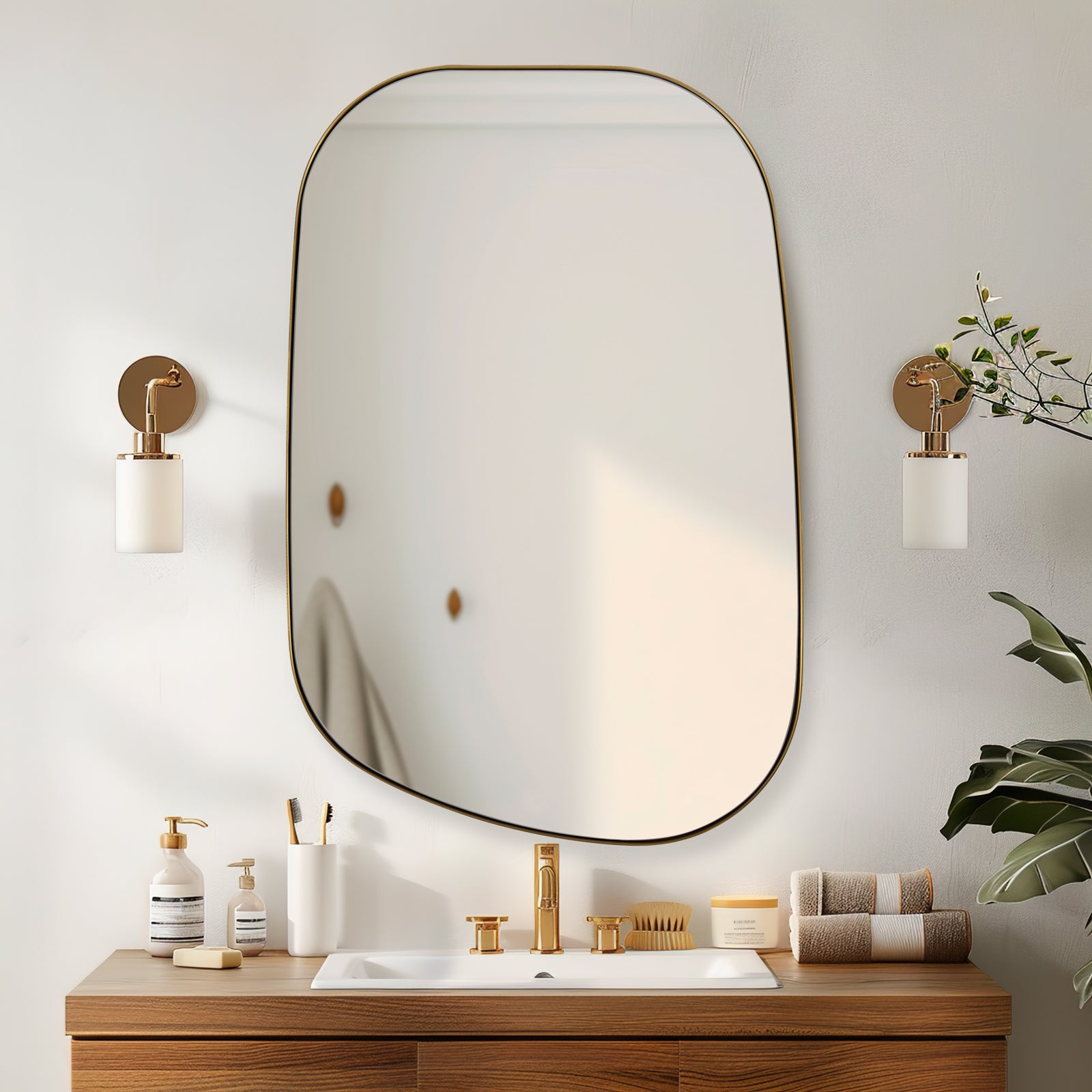 Asymmetrical Irregular Bathroom Wall Mirror | Stainless Steel Frame