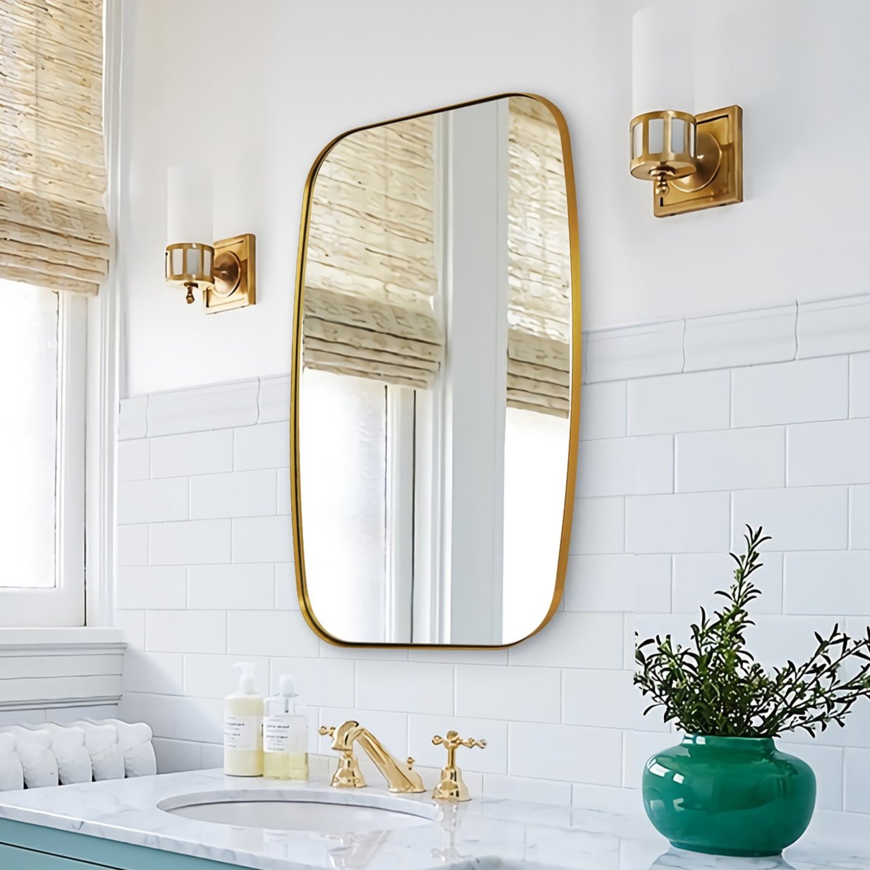 Modern Oblong Bathroom Mirror Long Oval Mirror with Stainless Steel Frame