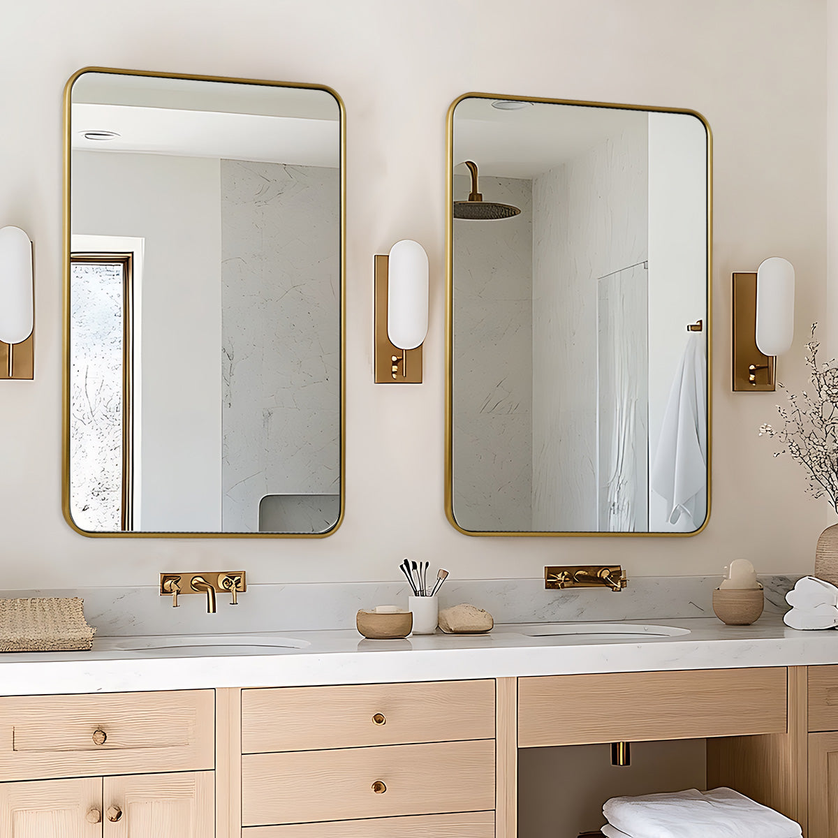 Modern Rounded Rectangular Bathroom Mirrors| Stainless Steel  U-Tube Frame