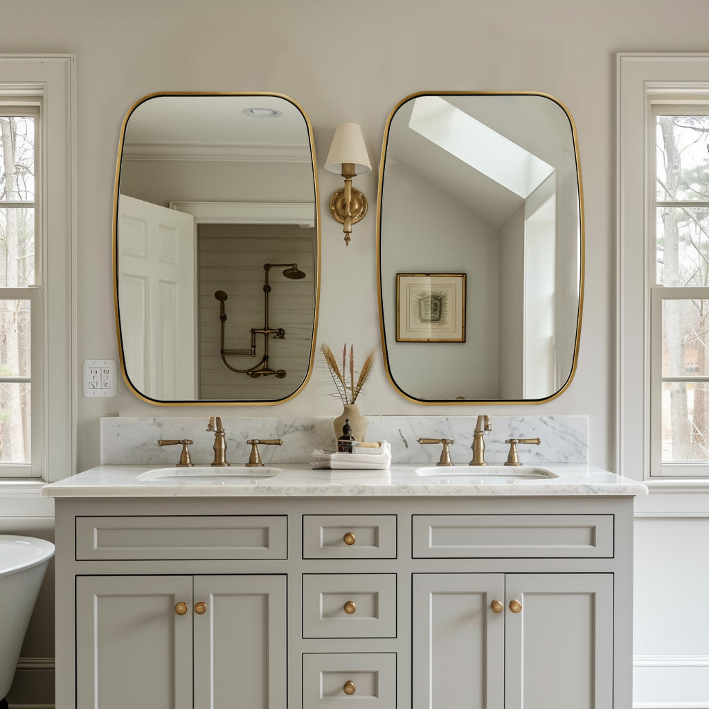 Contemporary Long Oval Oblong Bathroom Mirror | Stainless Steel Frame