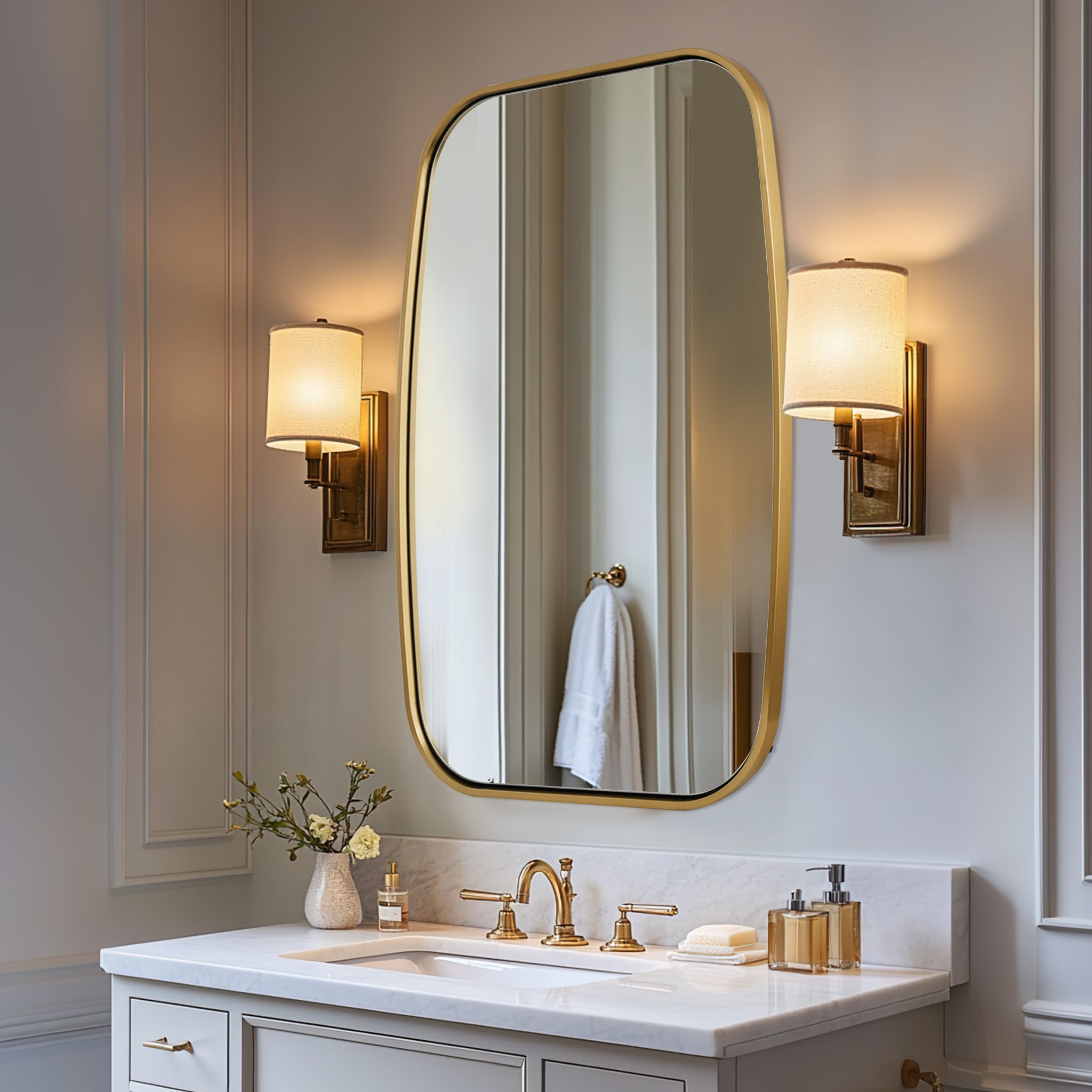 Contemporary Thick Framed Oblong Bathroom Mirror Long Oval Mirror | Stainless Steel Frame