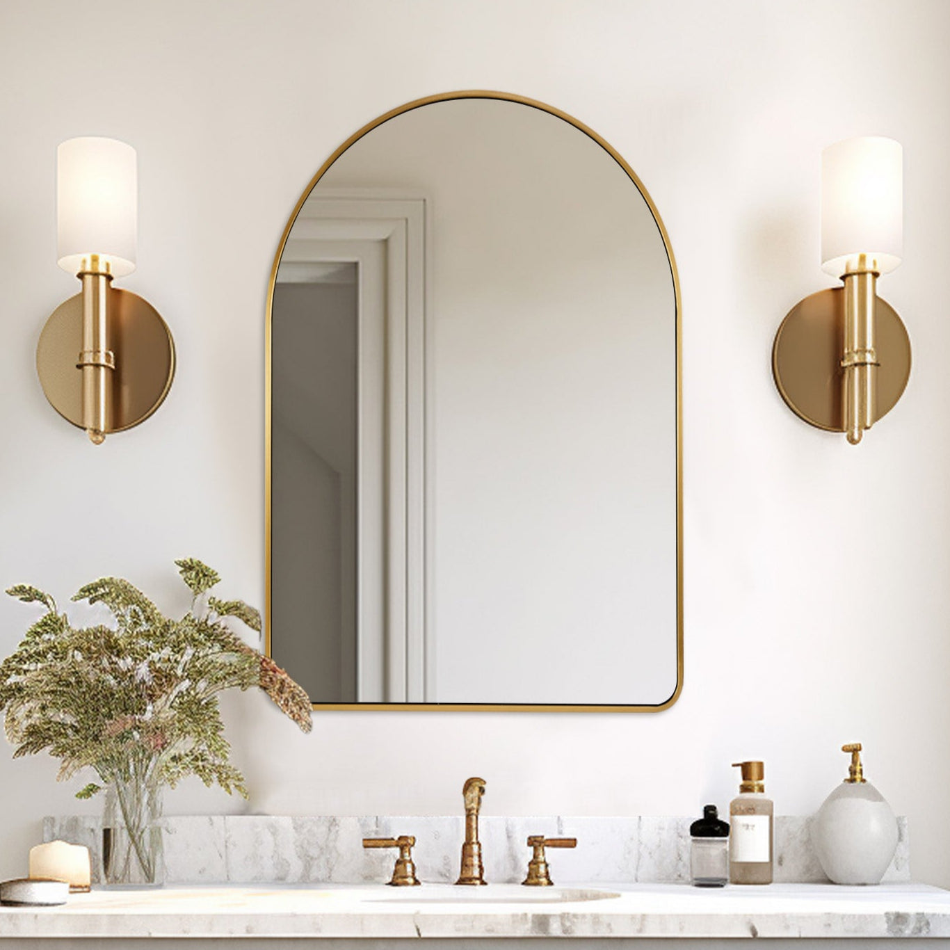 Open Box Like New : Contemporary Bold Metal Framed Arched Wall Bathroom Mirrors