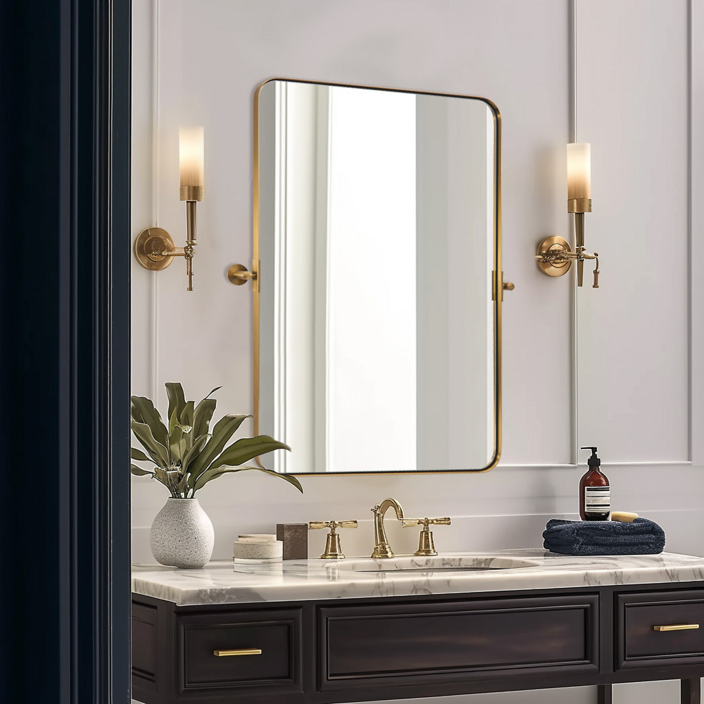 Open Box Like New: Tilting Pivot Rectangular Bathroom Mirrors | Stainless Steel Frame