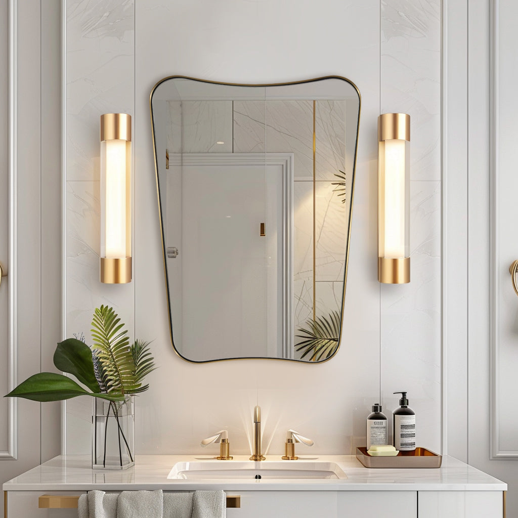 Antique Concave Top Rectangle Scalloped Decor Bathroom Mirror |Stainless Steel Frame