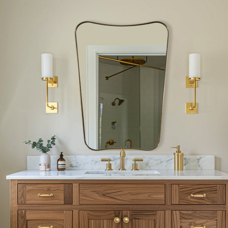 Modern Concave Top Rectangle Irregular Scalloped Bathroom Wall Mirror |Stainless Steel Frame