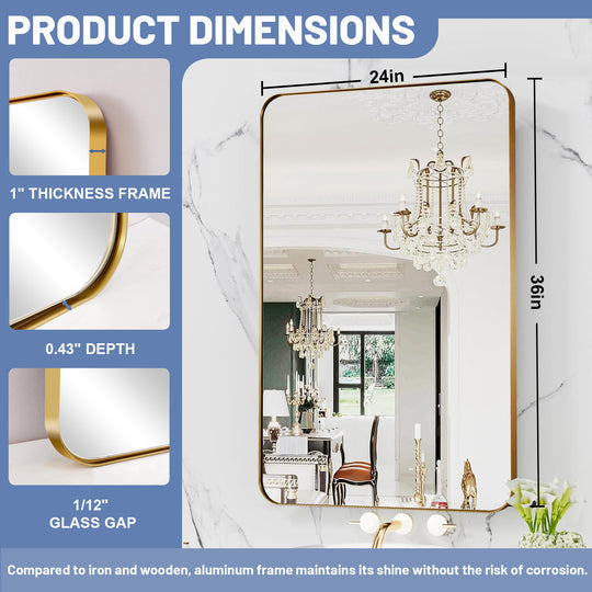 Modern Rounded Rectangular Bathroom Wall Mirrors with Aluminum Frame
