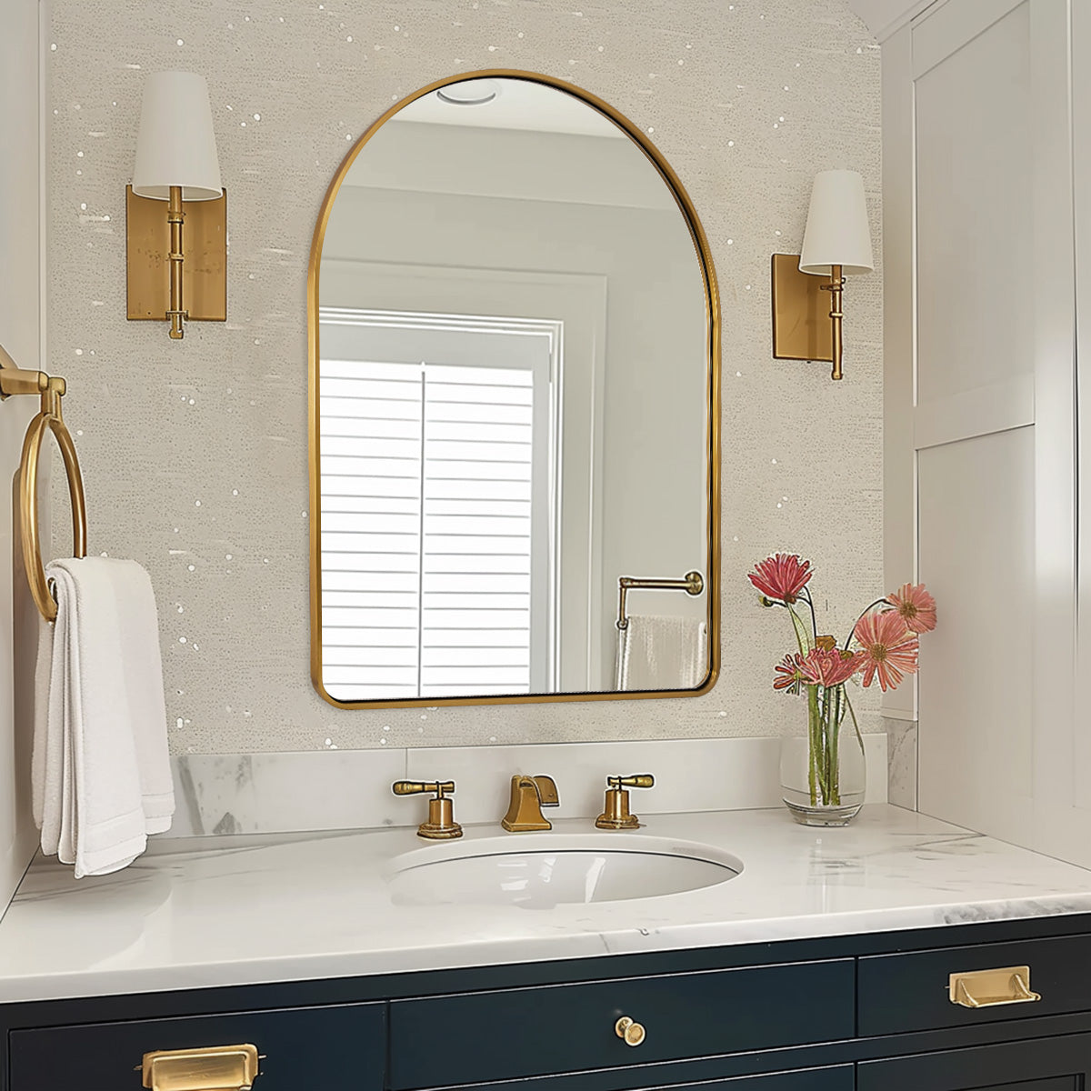 Contemporary Arched Bathroom Vanity Mirror Arch Wall Mirror |Stainless Steel Framed