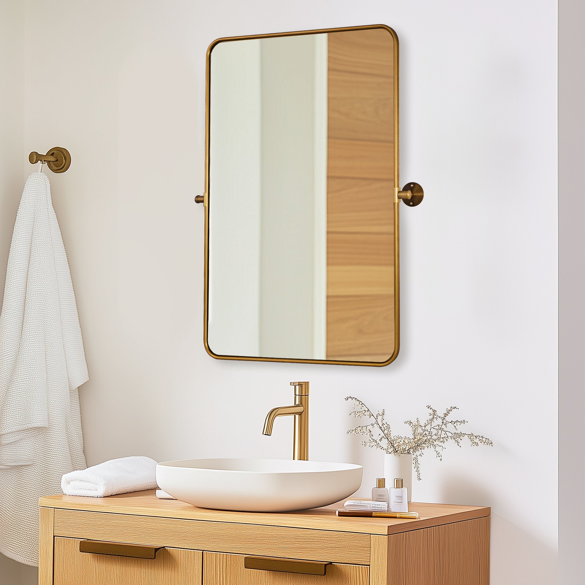 Modern Rectangle Pivot Mirror Adjustable Tilting Bathroom Mirror | Aluminum Frame