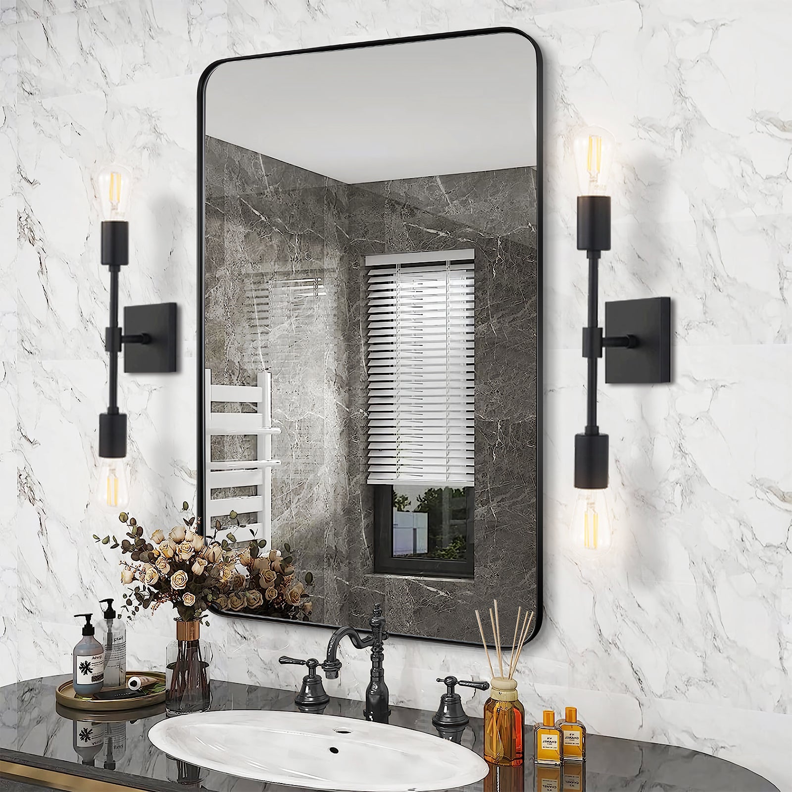 Contemporary Rounded Rectangle Mirror for Bathroom/Vanity / Wall | Stainless Steel Frame