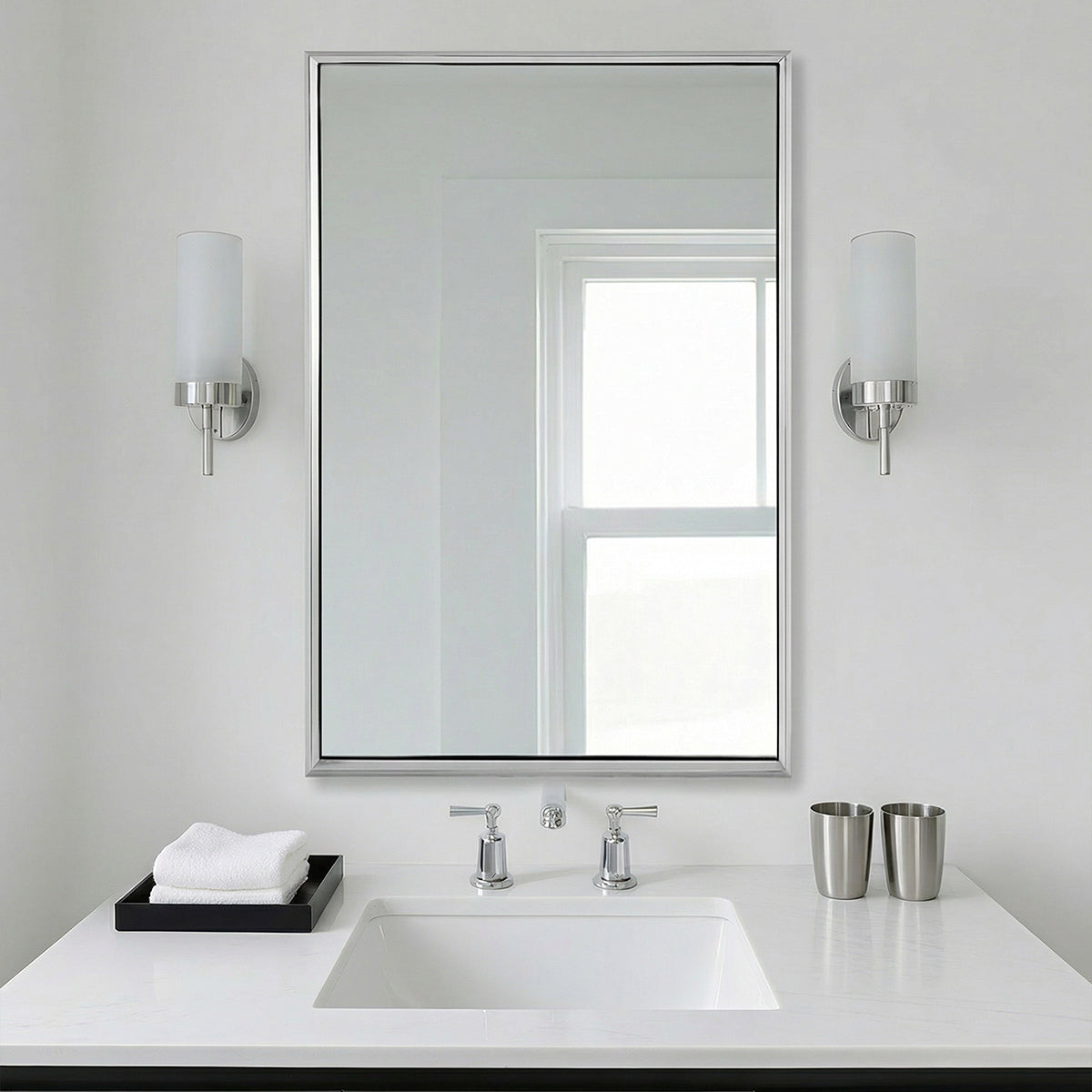 Luxury Beveled Stainless Steel Framed  Rectangular Bathroom Vanity Mirror