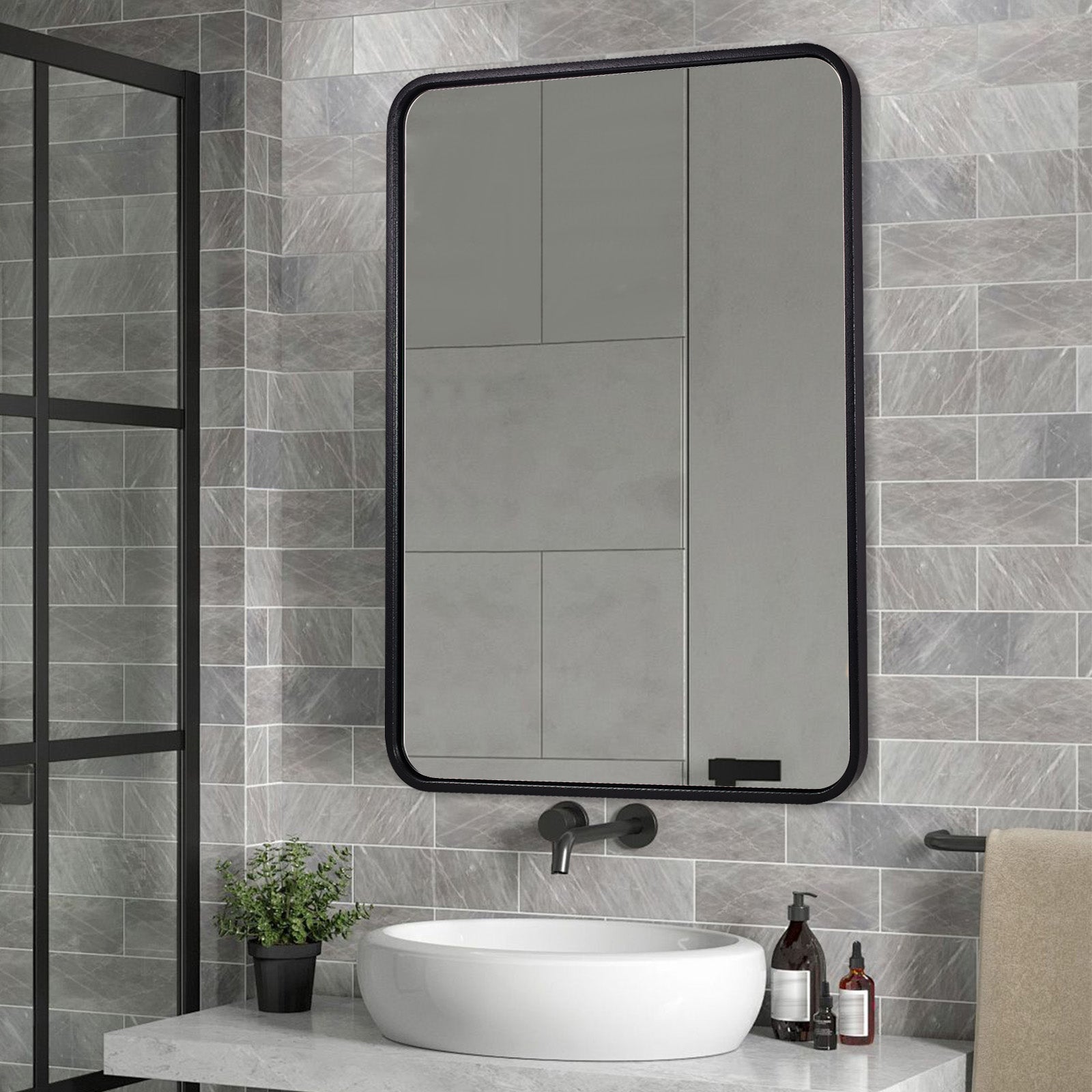 Open Box Like New : Modern Bold Framed Rectangle Wall Mirrors for Bathroom Wall