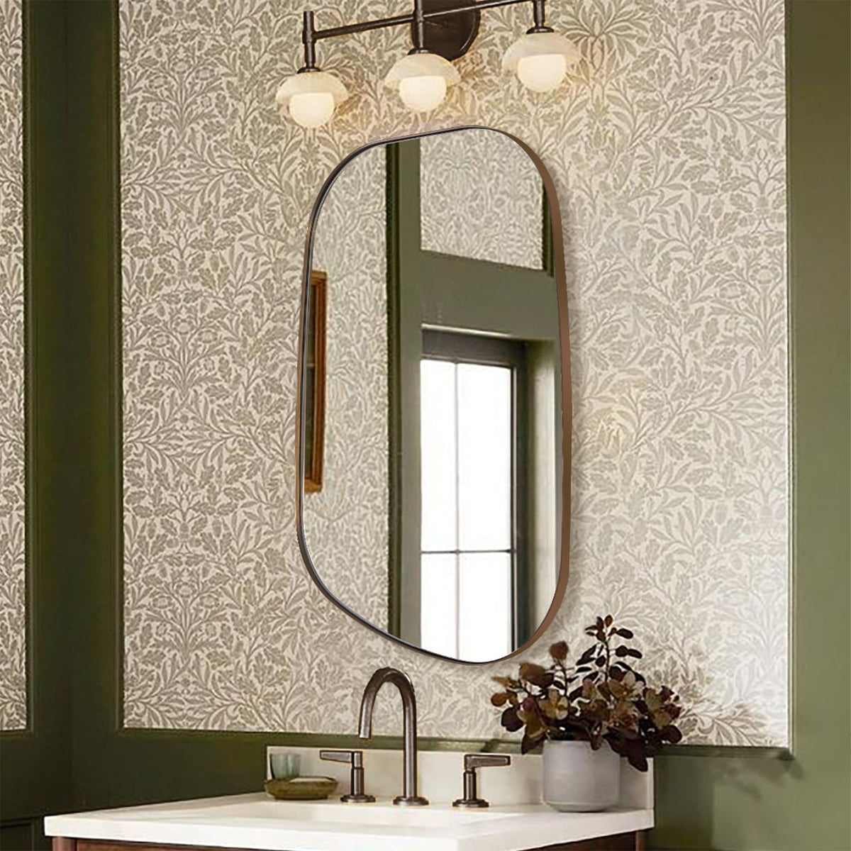 Asymmetrical Irregular Bathroom Wall Mirror | Stainless Steel Frame