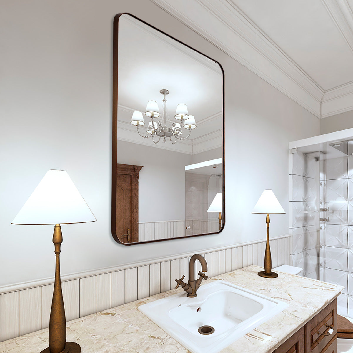 Luxury Rounded Rectangular Bathroom Mirrors with Aluminum Framed