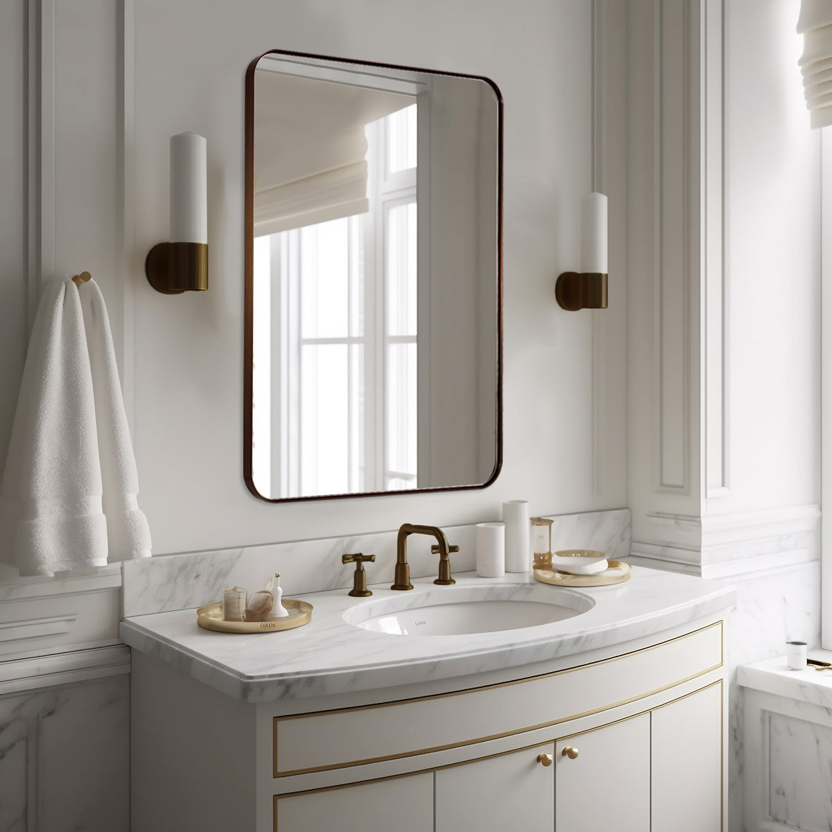 Luxury Rounded Rectangular Bathroom Mirrors with Aluminum Framed