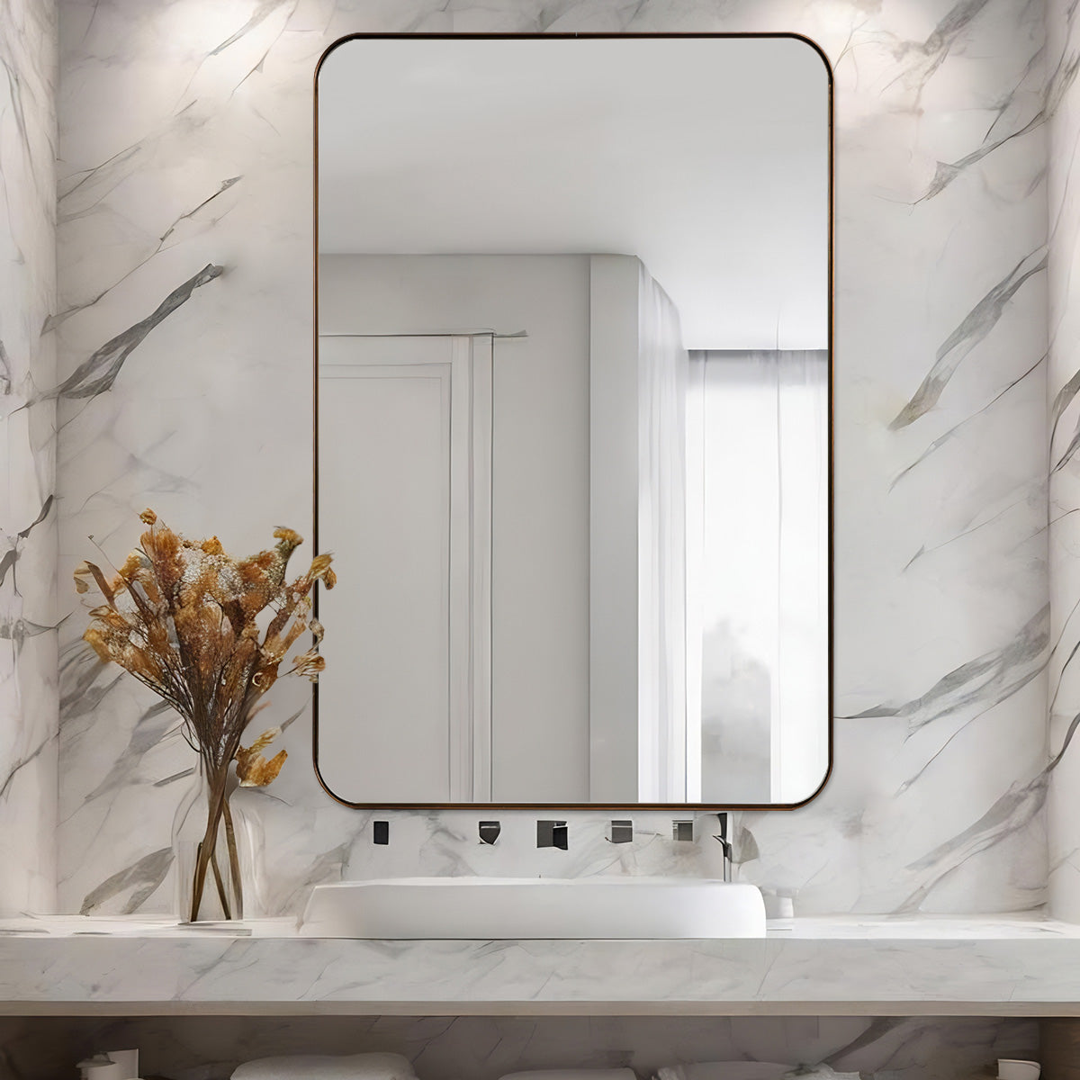 Luxury Rounded Rectangular Bathroom Mirrors with Aluminum Framed