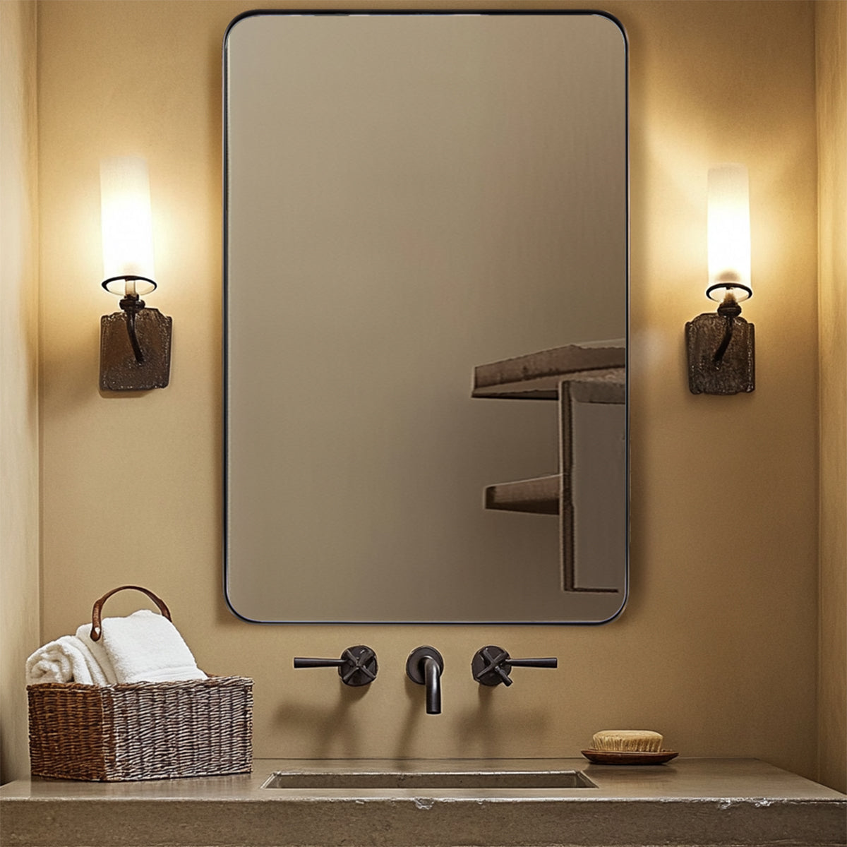 Modern Rounded Rectangle Mirror for Bathroom/ Vanity/ Wall | Stainless Steel Frame