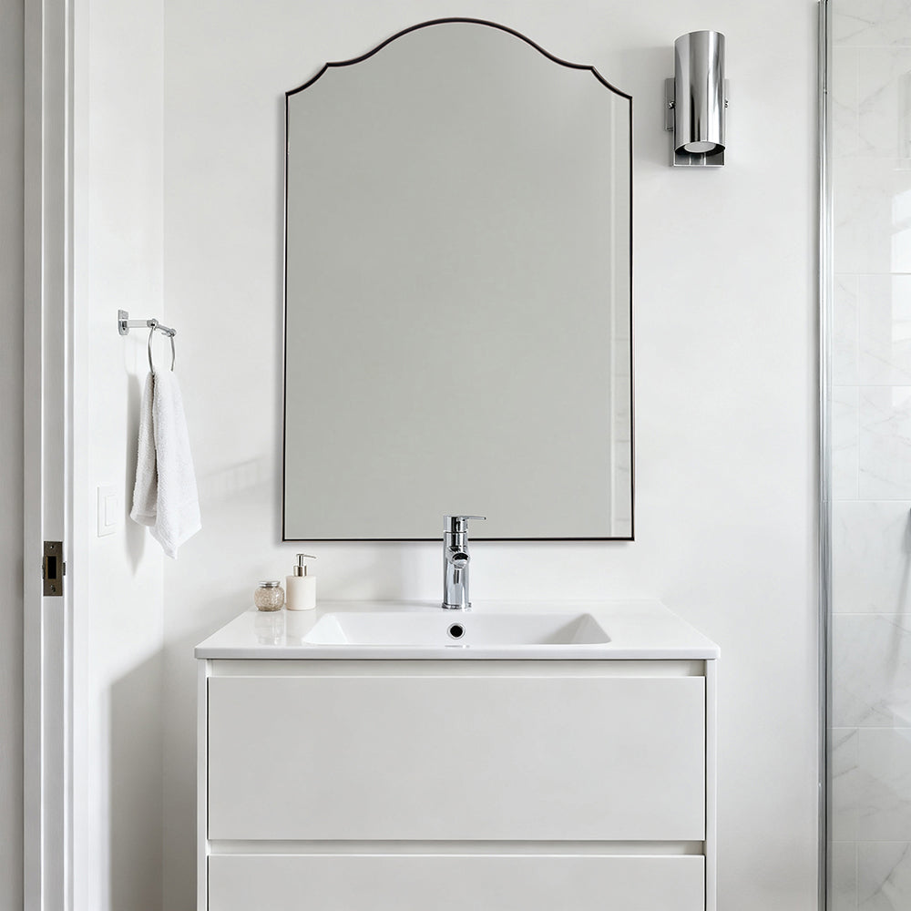 Contemporary Scalloped Arched Curved Mirror Bathroom Wall Mirror | Stainless Steel Frame