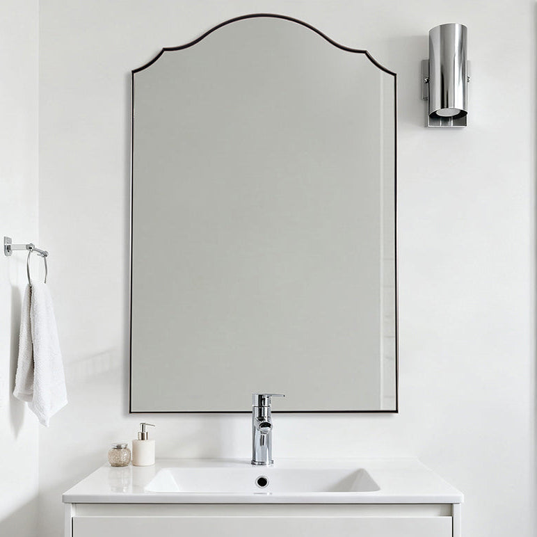 Contemporary Arched Curved Scalloped Mirror Bathroom Vanity Mirror | Stainless Steel Frame