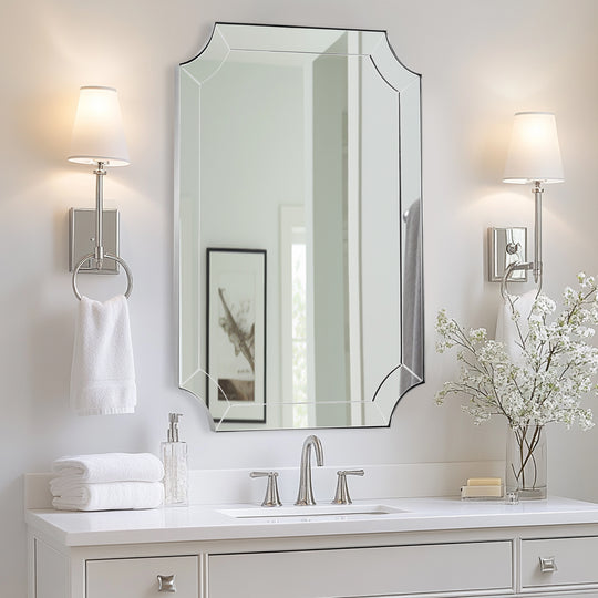 Minuette Scalloped Bathroom Decor Wall Mirrors Unique Mirrors| Stainless Steel Frame