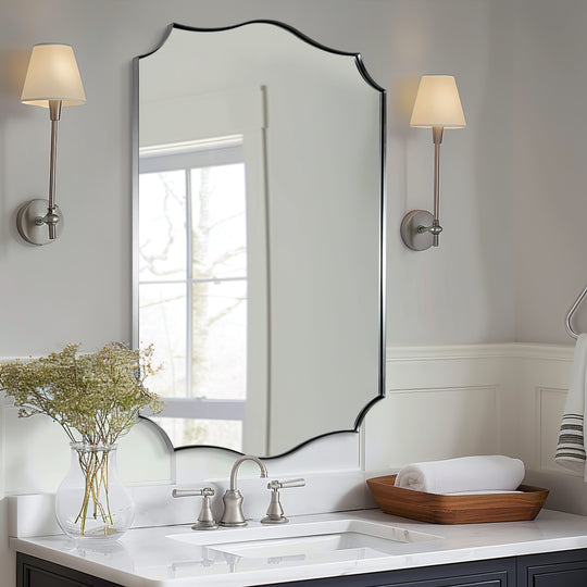 Contemporary  Scalloped Rectangle Wall Mirror | Stainless Steel Frame