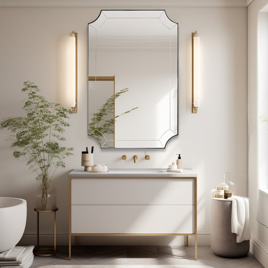 Minuette Scalloped Bathroom Decor Wall Mirrors Unique Mirrors| Stainless Steel Frame