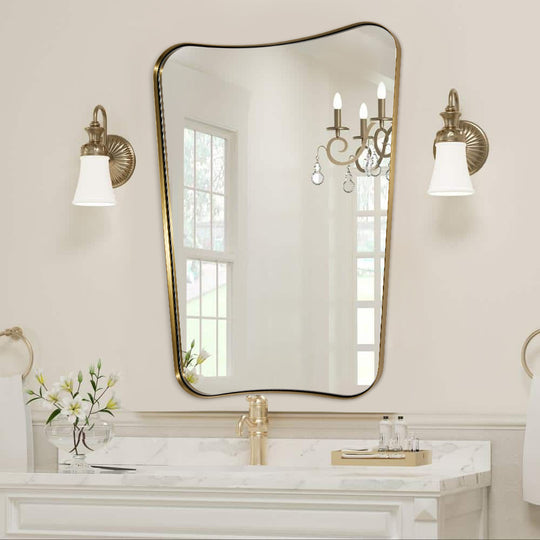 Concave Top Scalloped Asymmetrical Mirror |Stainless Steel Frame