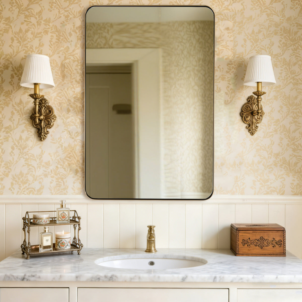 Modern Rounded Rectangle Mirror for Bathroom/ Vanity/ Wall | Stainless Steel Frame