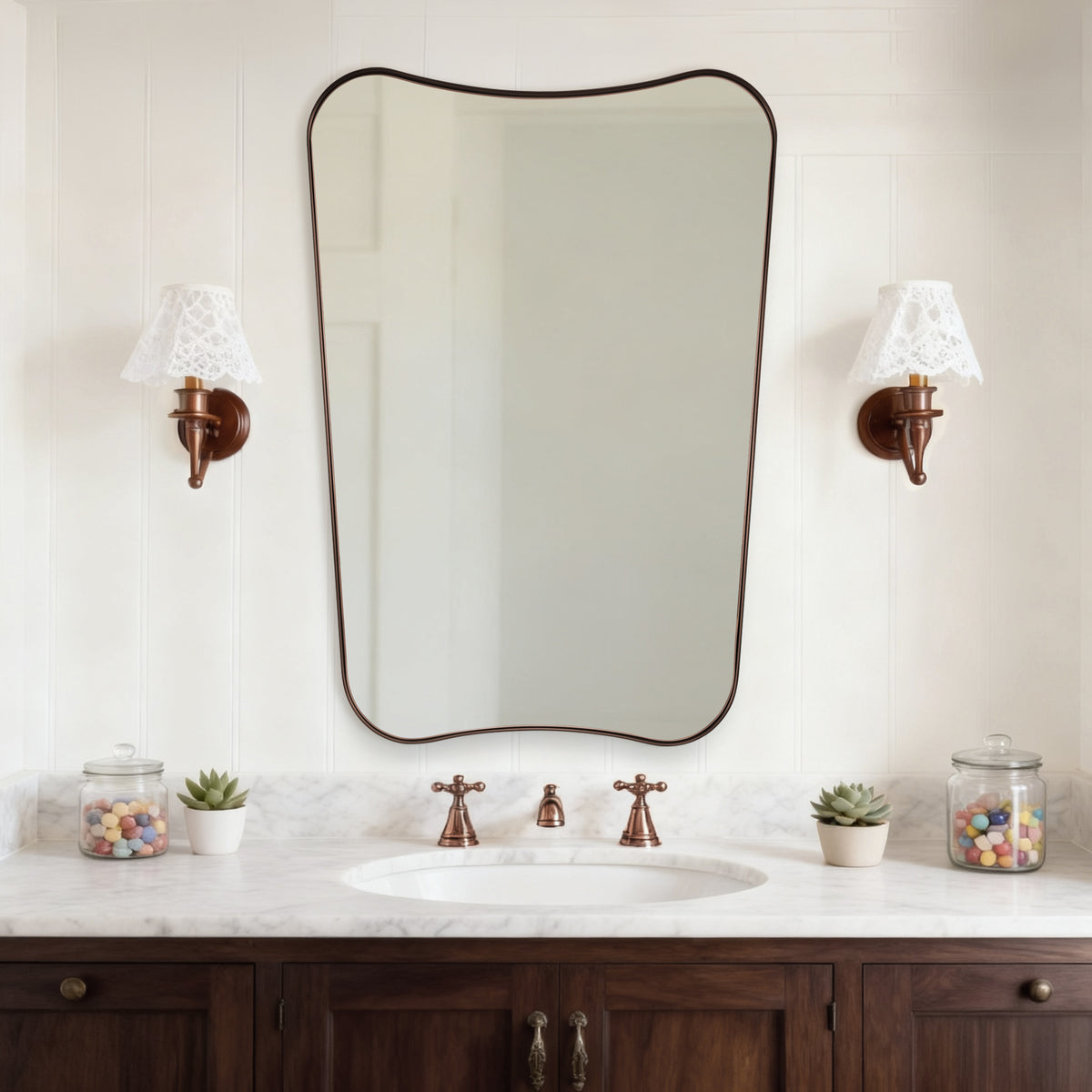 Italian Luxury Style Irregular Scalloped Wall Mirror for Bathroom  |Stainless Steel Frame