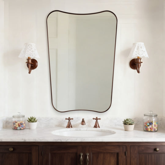 Contemporary Asymmetrical Irregular Wall Mirror for Bathroom  |Stainless Steel Frame