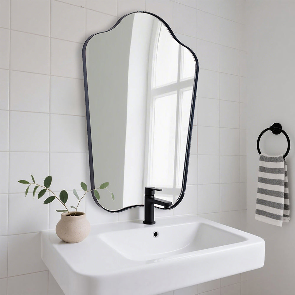 Contemporary Curved Top Arch Scalloped Bathroom Wall Mirror | Stainless Steel Frame