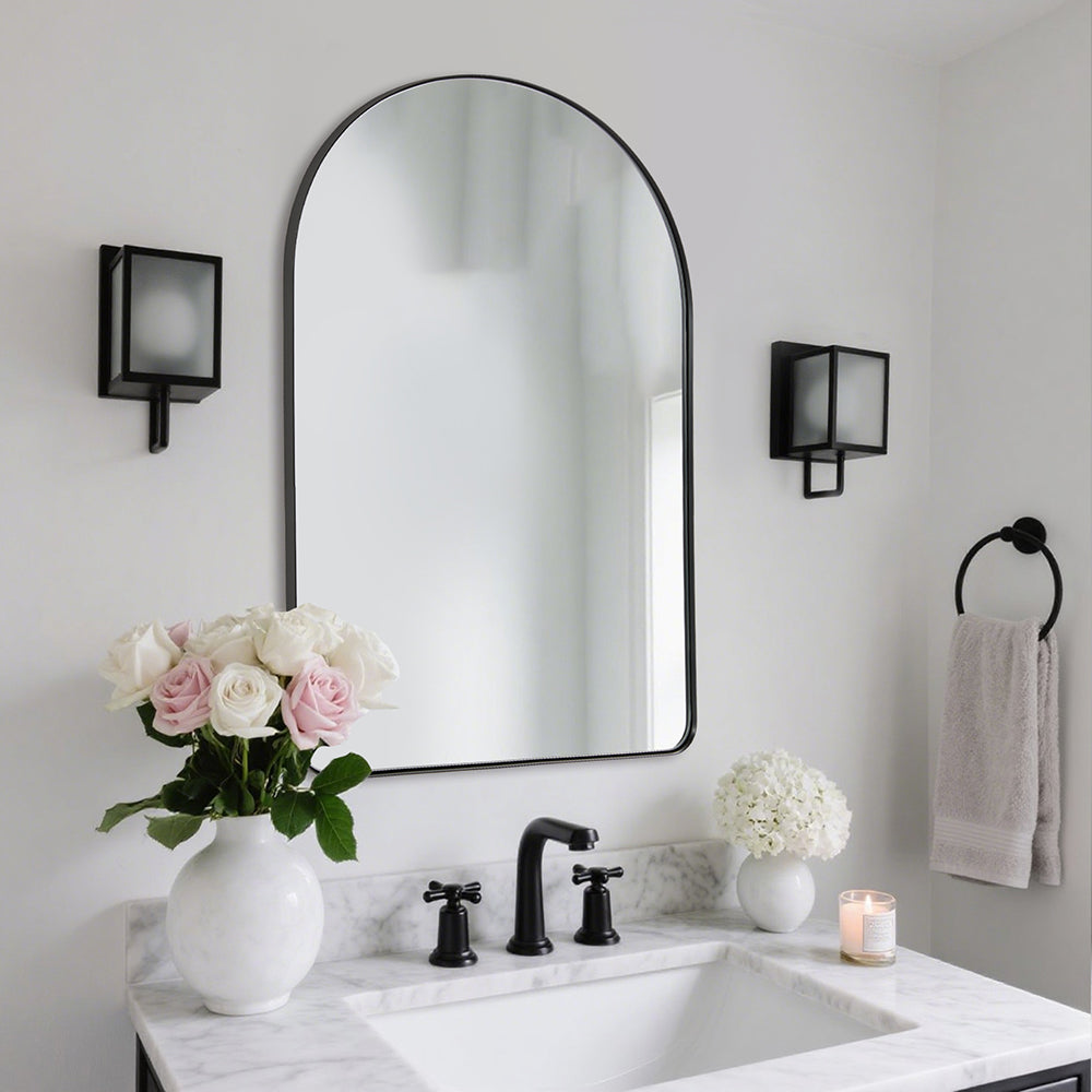 Contemporary Arched Bathroom Vanity Mirror | Stainless Steel Frame