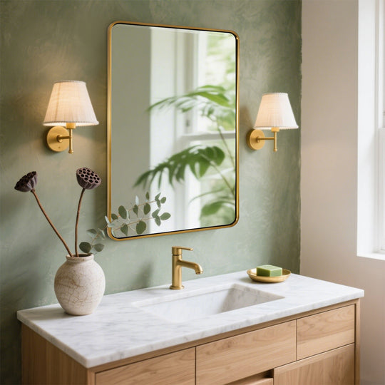 Modern Bold Stainless Steel Framed Rounded Rectangular Bathroom Wall Mirror