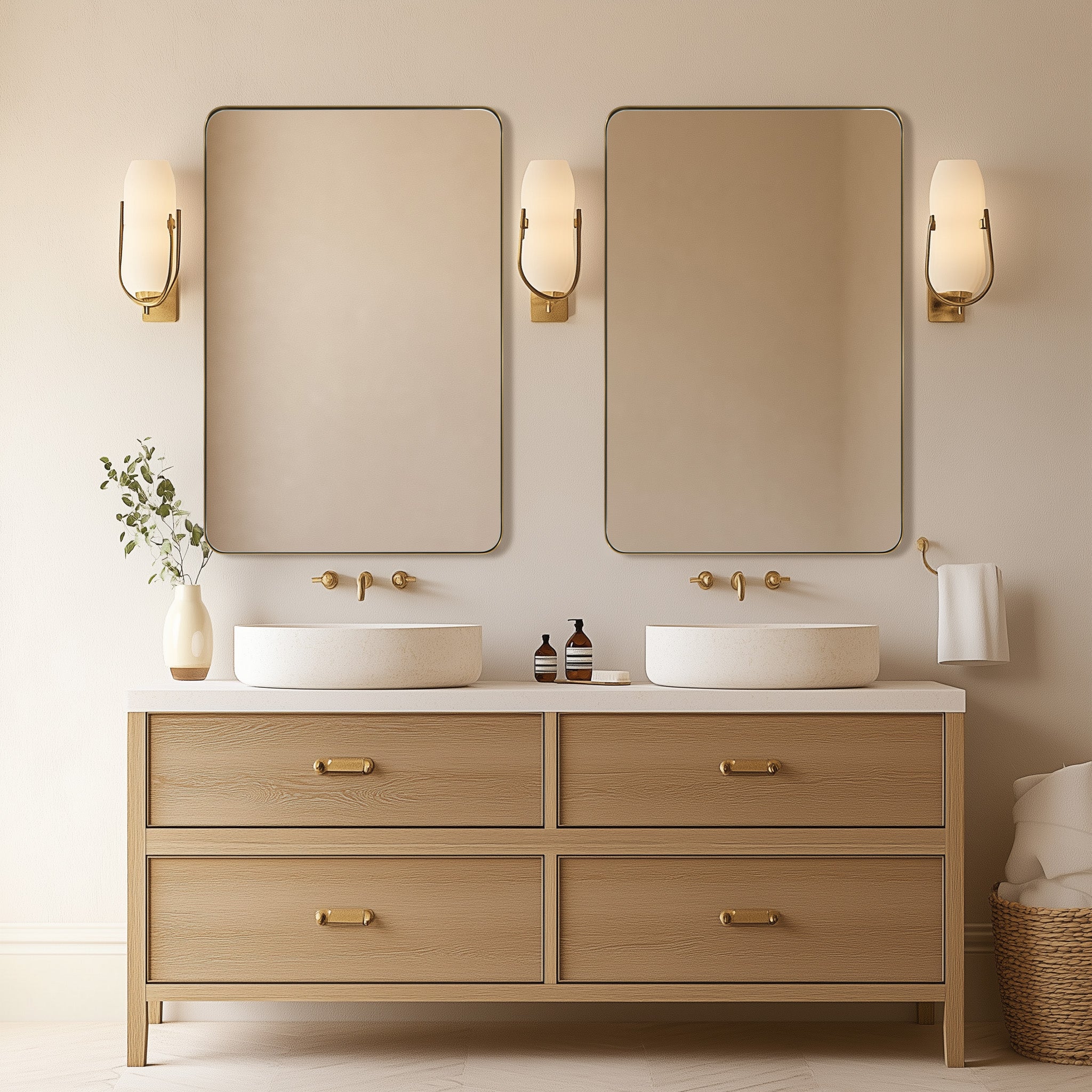 Modern Rounded Rectangle Mirror for Bathroom/ Vanity/ Wall | Stainless Steel Frame