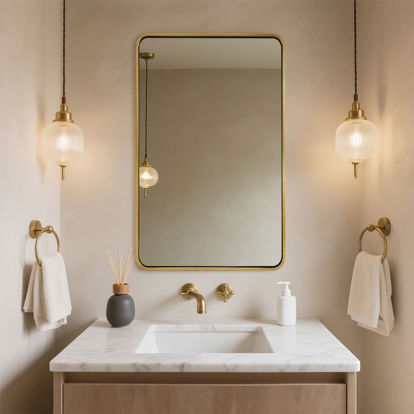 Modern Bold Stainless Steel Framed Rounded Rectangular Bathroom Wall Mirror