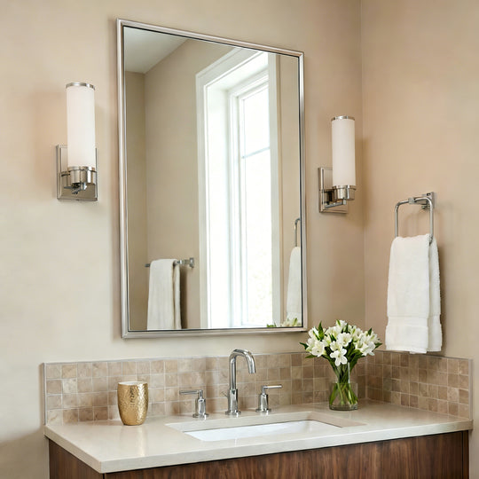 Luxury Beveled Stainless Steel Framed  Rectangular Bathroom Vanity Mirror