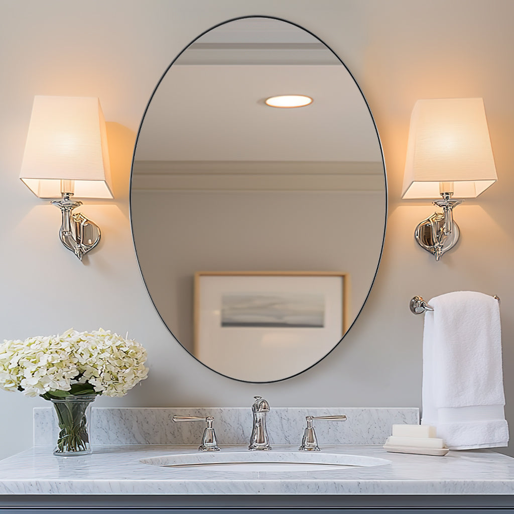 Modern Oval Bathroom Wall Mirrors |Stainless Steel Framed