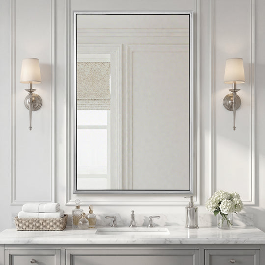 Luxury Beveled Stainless Steel Framed  Rectangular Bathroom Vanity Mirror