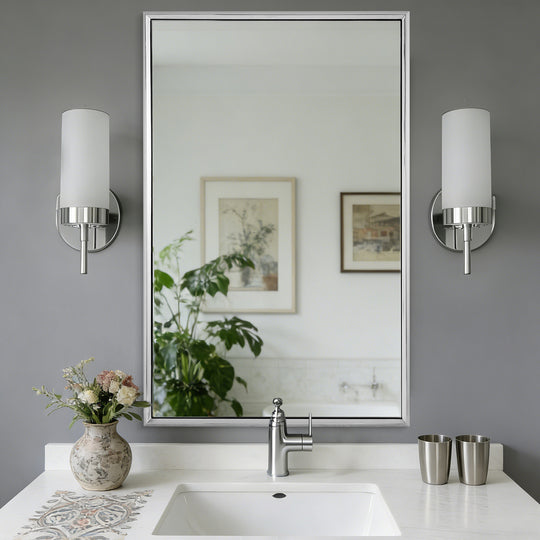 Luxury Beveled Stainless Steel Framed  Rectangular Bathroom Vanity Mirror