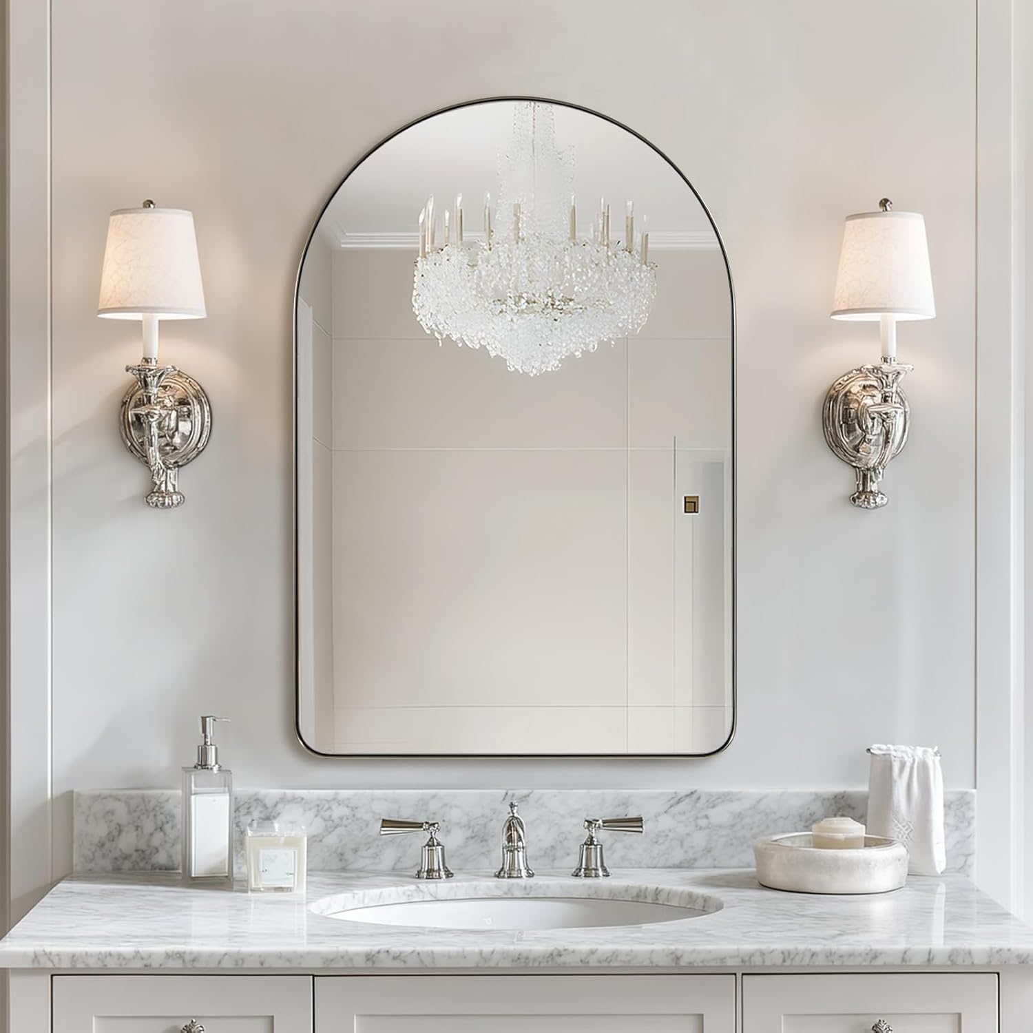 Contemporary Arched Bathroom Vanity Mirror | Stainless Steel Frame