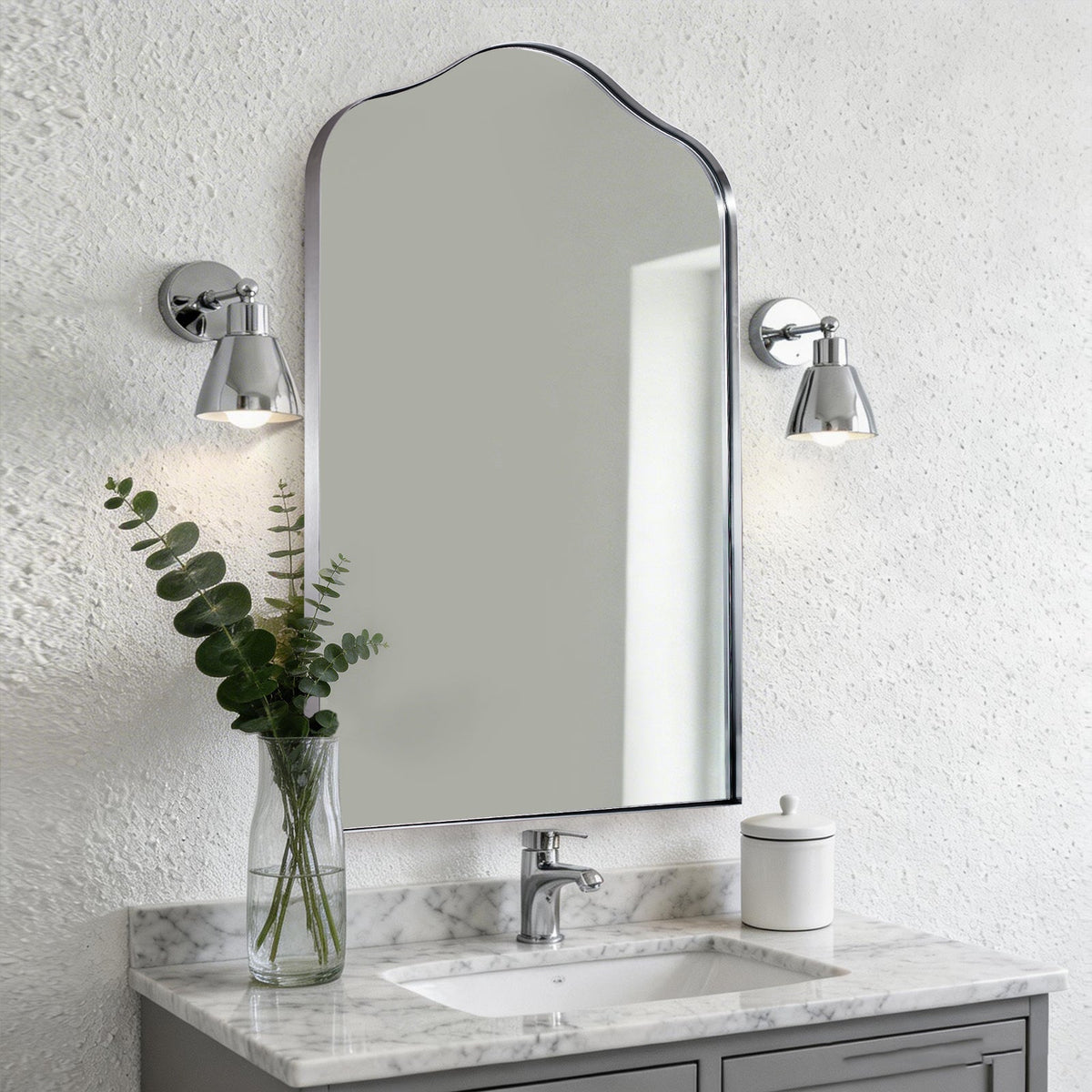 Contemporary Arch Top Curved Arched Bathroom Vanity Mirror | Stainless Steel Frame